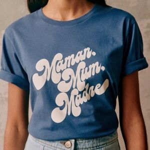 Blue Sezane Maman Mum Madres T-Shirt size Medium